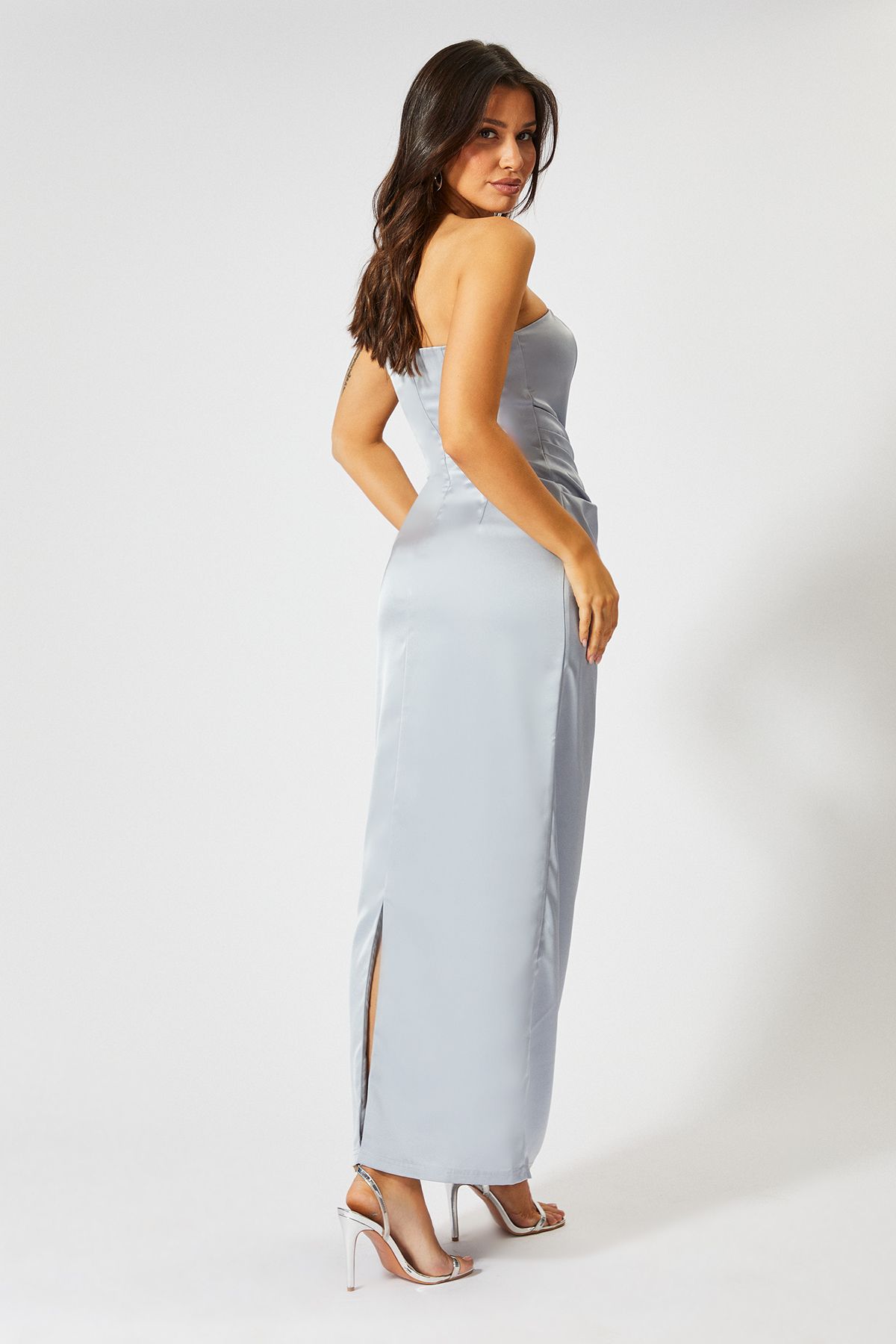 MissPap Satin Bandeau Corset Drape Maxi Dress Blue image 4