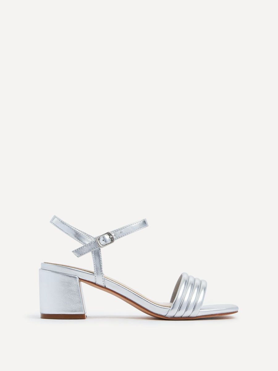 Linzi Toronto Silver Faux Leather Block Heeled Sandal