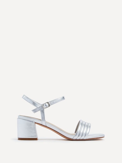 Linzi Toronto Silver Faux Leather Block Heeled Sandal