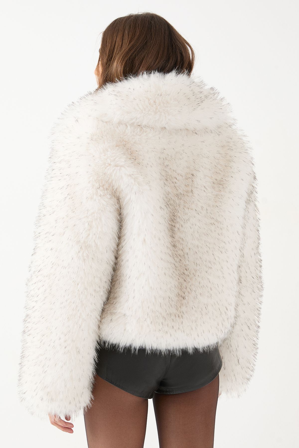 MissPap Faux Fur Cropped Collared Jacket White image 3