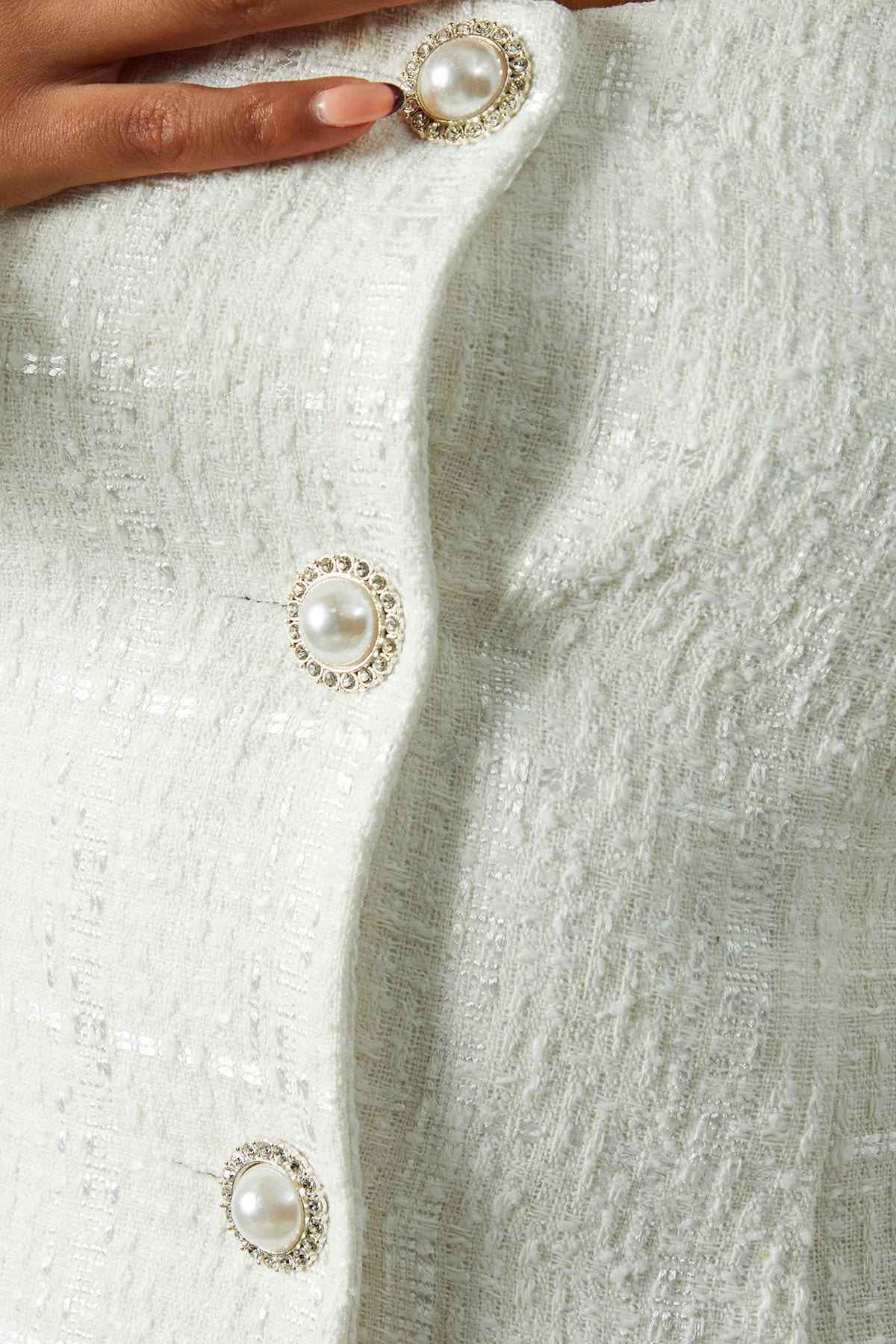 MissPap Boucle Feather Trim A-Line Mini Dress White image 4