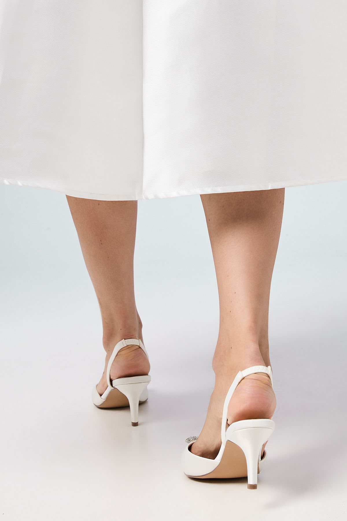 Coast Bridal Sammi Satin Diamante Bow Brooch Slingback Kitten Heel Court Shoes White image 4