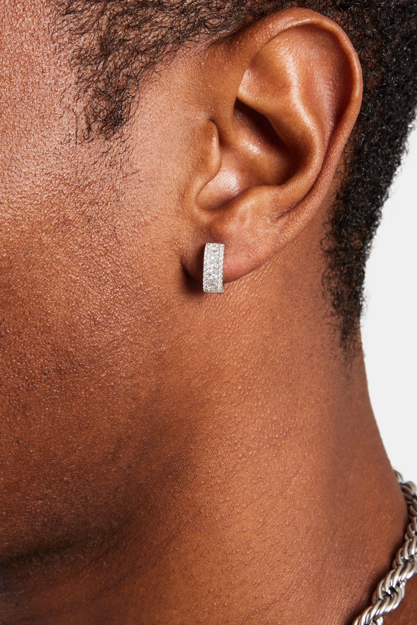 Cernucci 925 Clear CZ Baguette Hoop Earrings - White - 10mm image 2