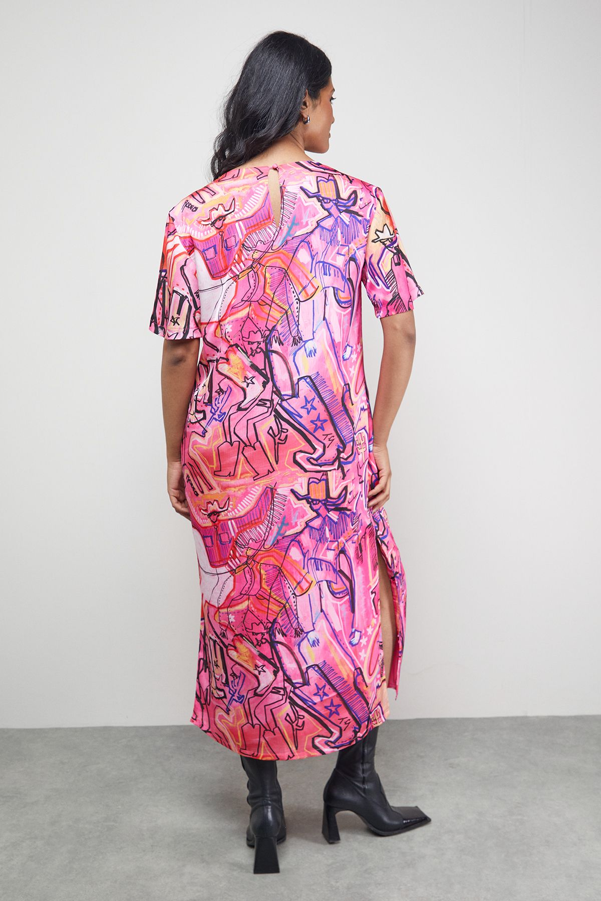 Warehouse Tony Satin Oversized T-Shirt Midi Dress Multi image 4