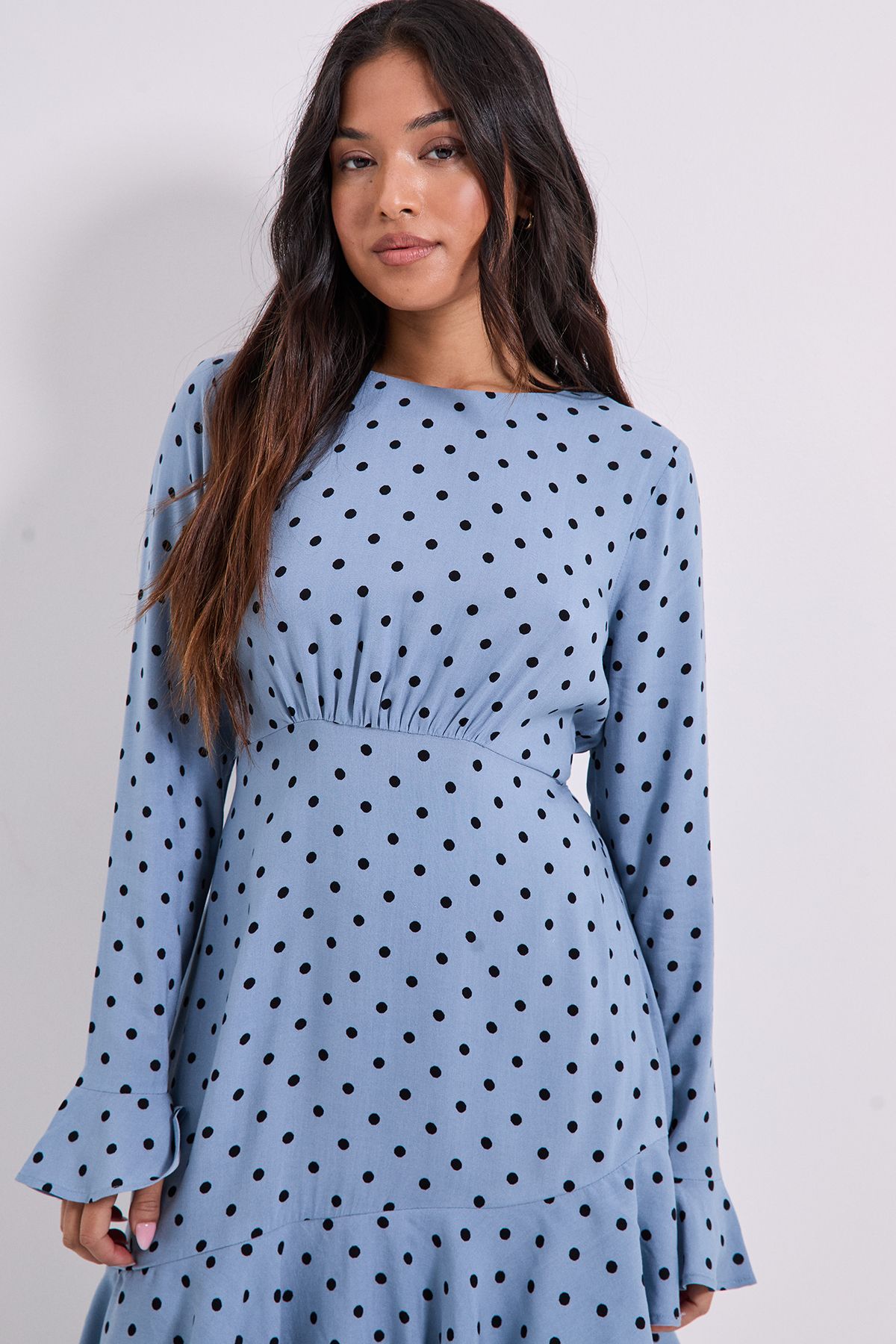 Dorothy Perkins Petite Ruffle Sleeve Frill Detail Printed Mini Dresss Blue image 4