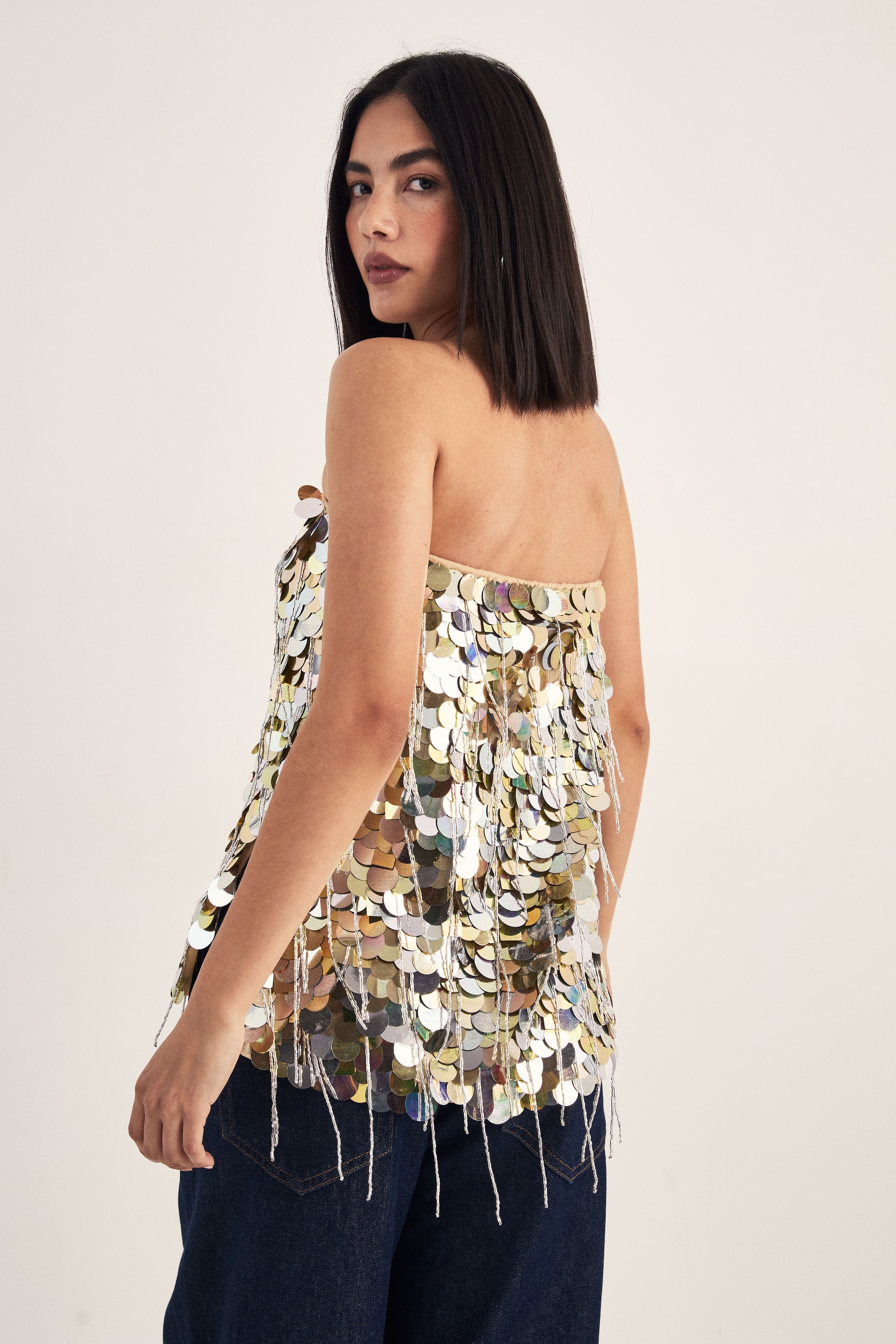 NastyGal Disc Tassel Longline Bandeau Top Gold image 4