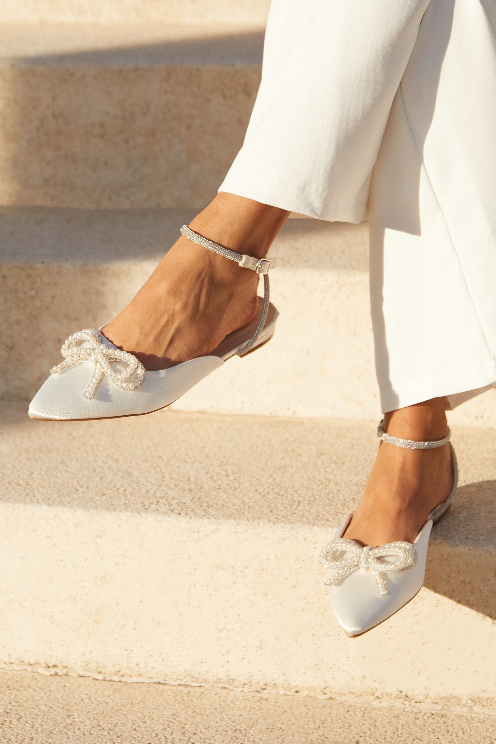 Linzi Lalita Ivory Satin Bow Embellished Flat Mules image 7