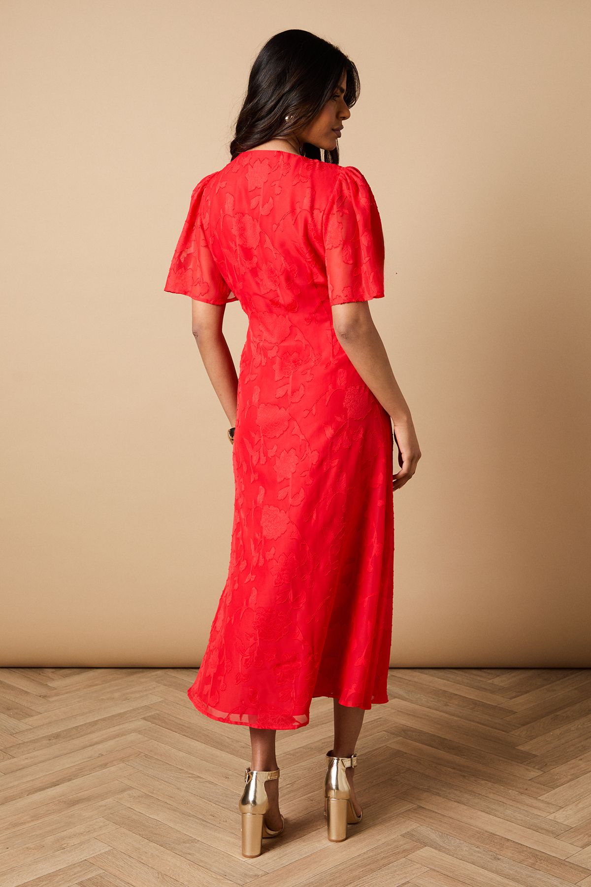 Oasis Petite Button Jacquard Midi Dress Red image 3