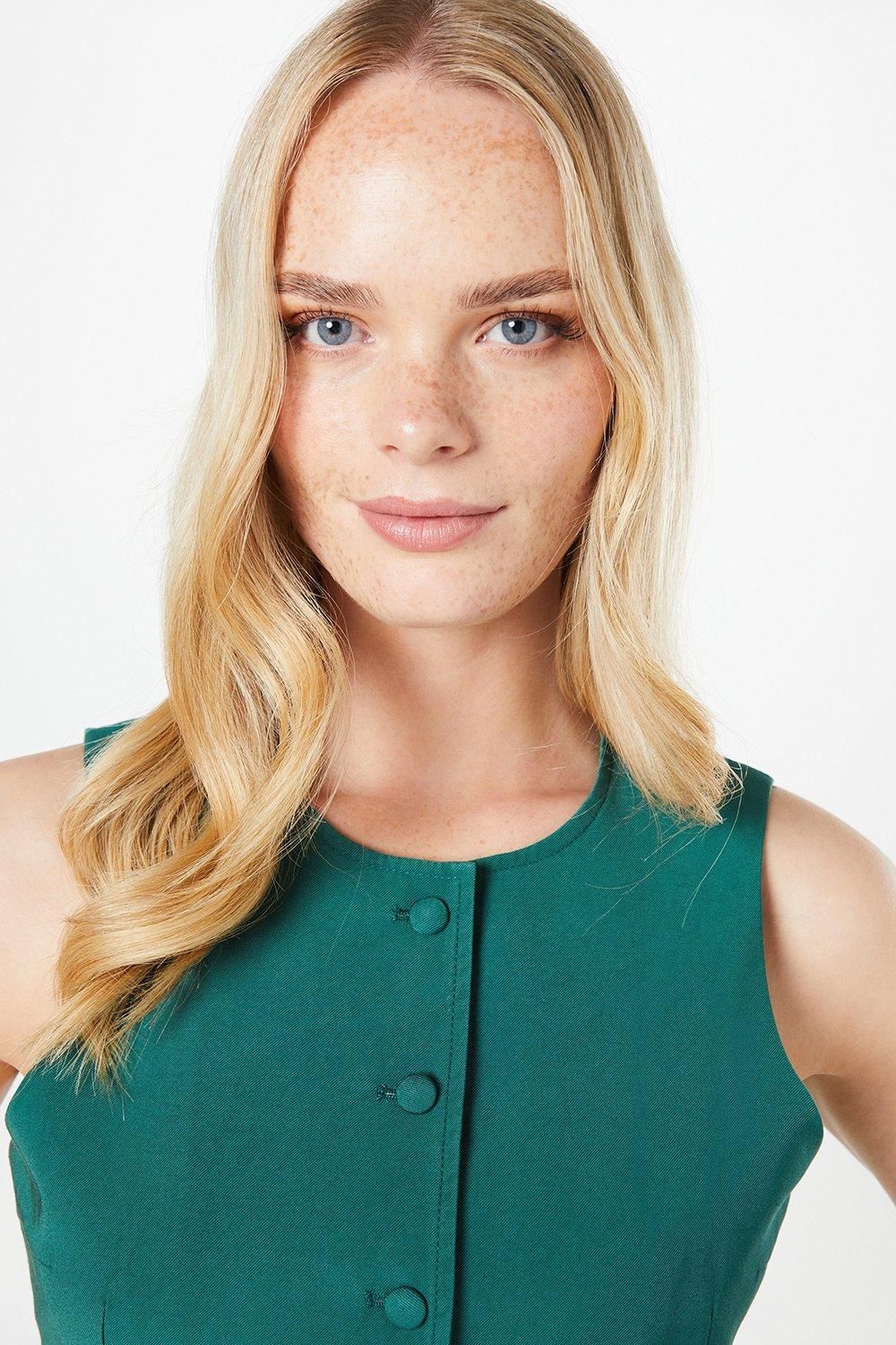 Oasis High Neck Tailored Linen Waistcoat Teal image 4