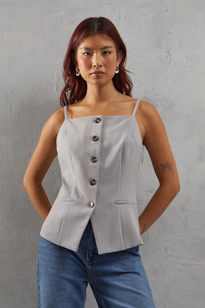 Warehouse Premium Pinstripe Strappy Waistcoat Grey