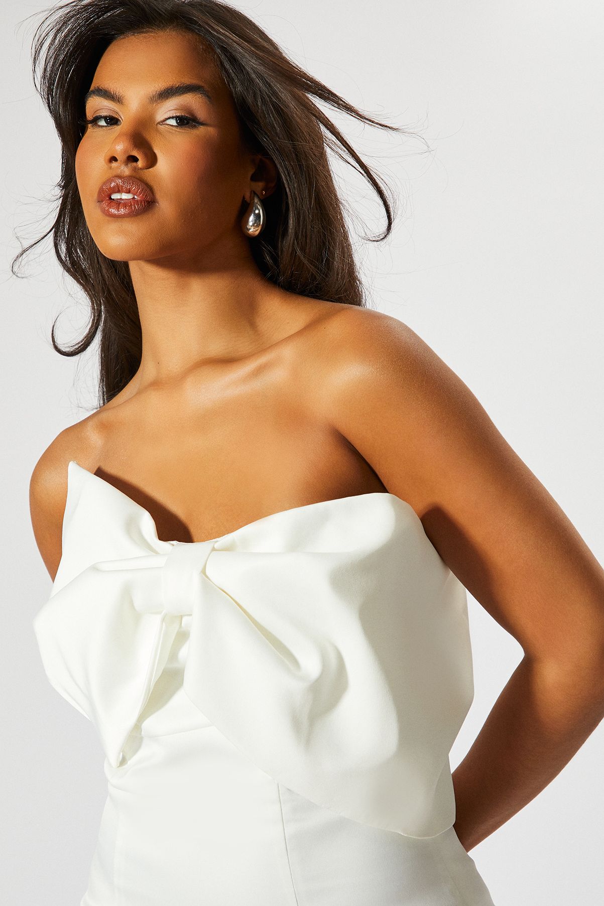 MissPap Satin Extreme Bow Mini Dress Ivory image 2