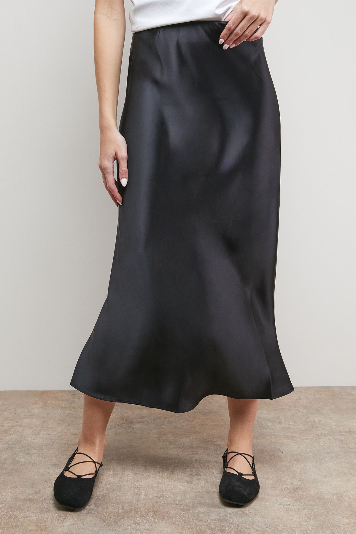 Oasis Bias Cut Satin Midi Skirt Black image 2