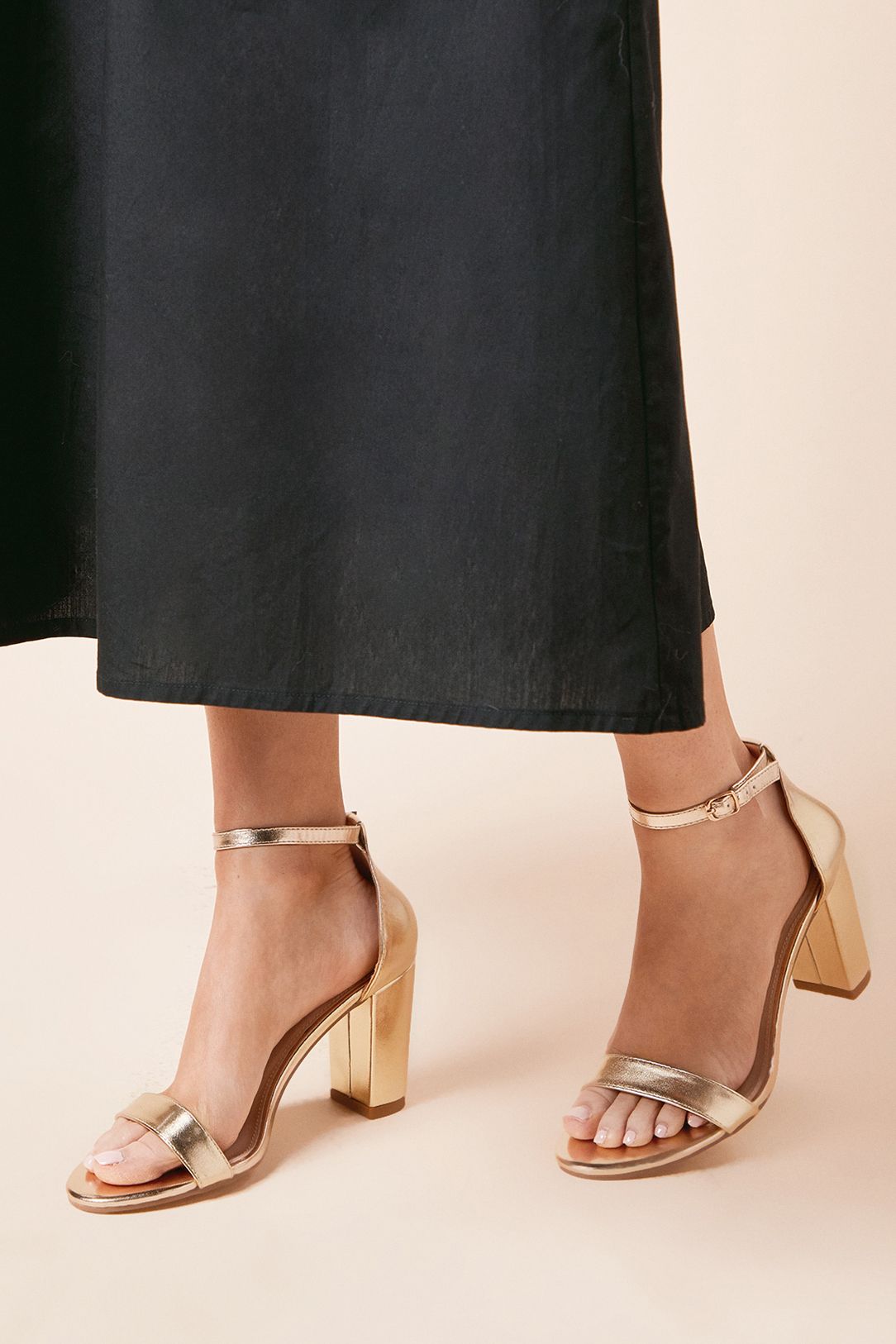 Dorothy Perkins Spark High Block Heel Sandals Gold image 3