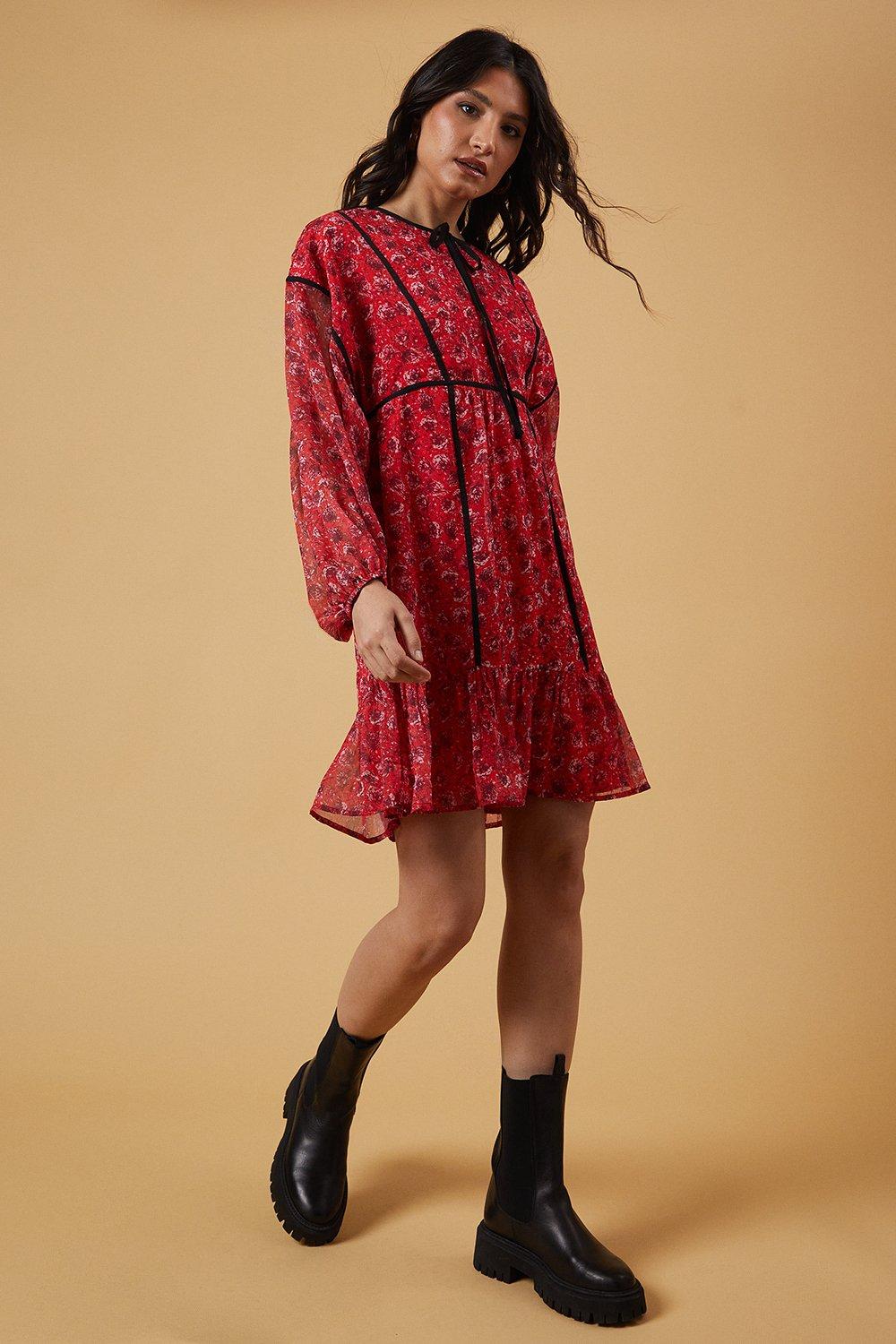 Oasis Binding Detail Chiffon Mini Dress Red image 4