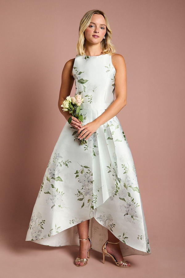 Coast Teen Coast Printed Twill Waterfall Bridesmaid Dress Sage