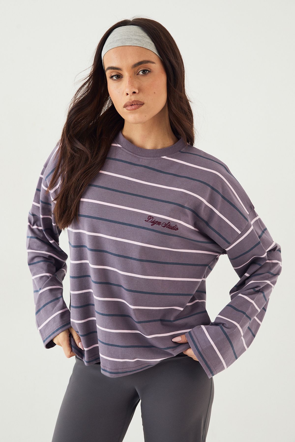 DSGN Studio DSGN Studio Stripe Long Sleeve T-Shirt Charcoal image 3