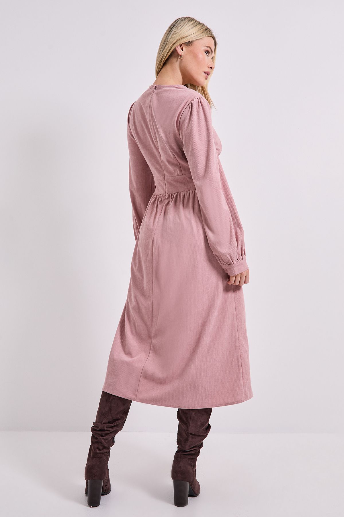 Dorothy Perkins Empire Seam Detail Blouson Sleeve Midi Dress Light Pink image 3