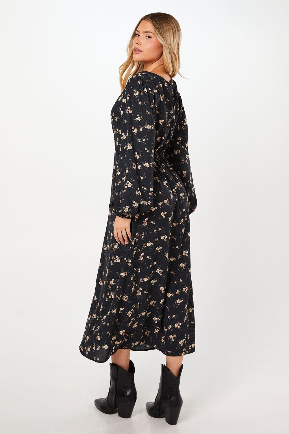 Dorothy Perkins Ditsy Floral Shirred Waist Long Sleeve Midi Dress Floral image 3