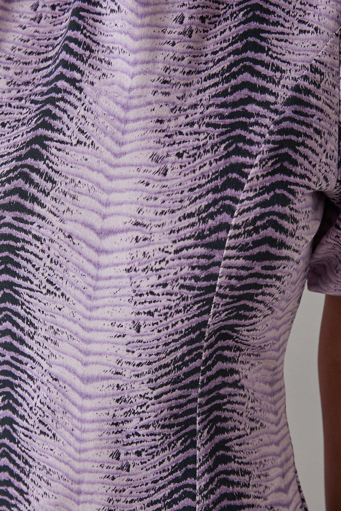 Warehouse Animal Twill Puff Sleeve Ruffle Hem Midi Dress Ice Lilac image 5