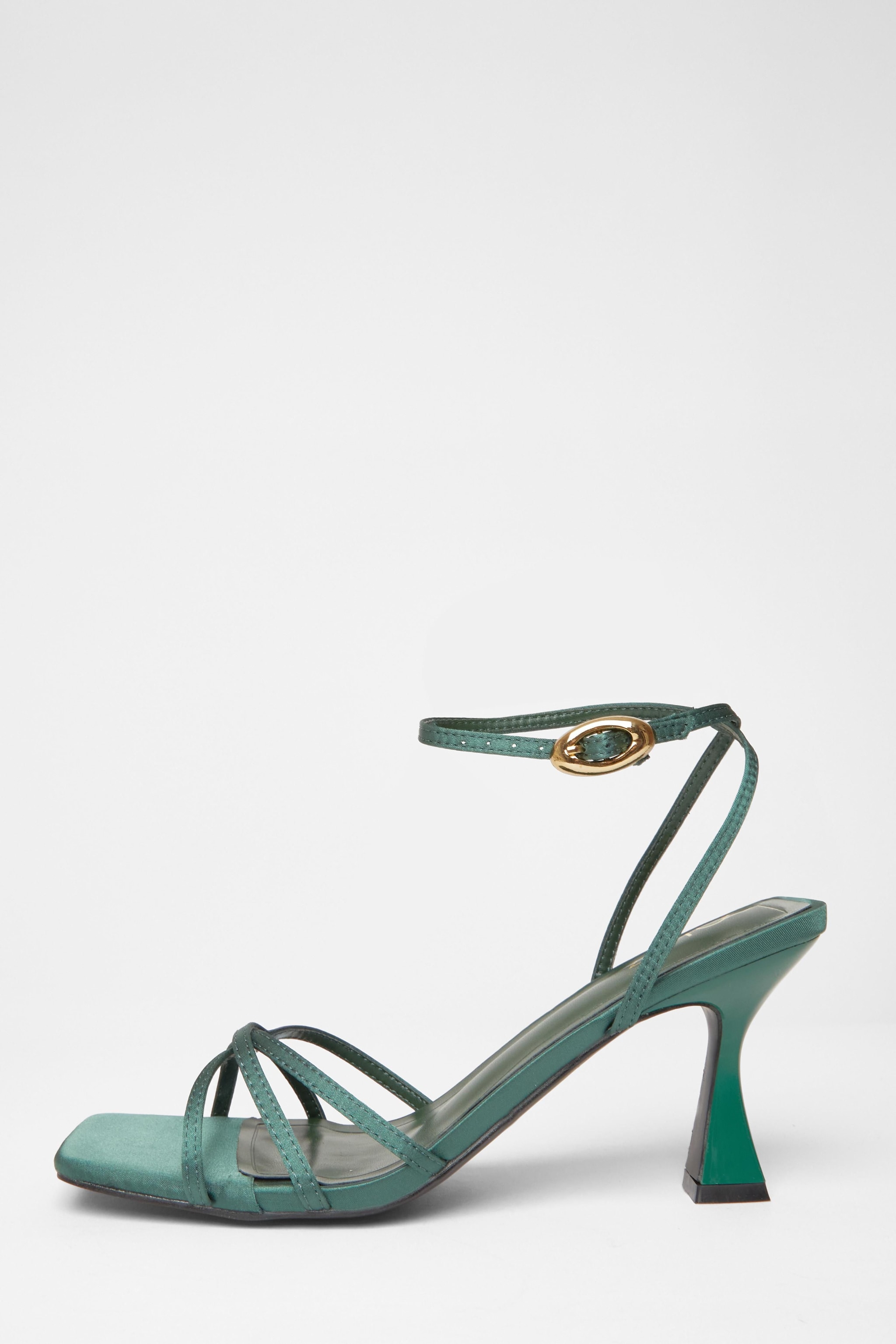 Quiz Green Satin Strappy Flared Heels image 3