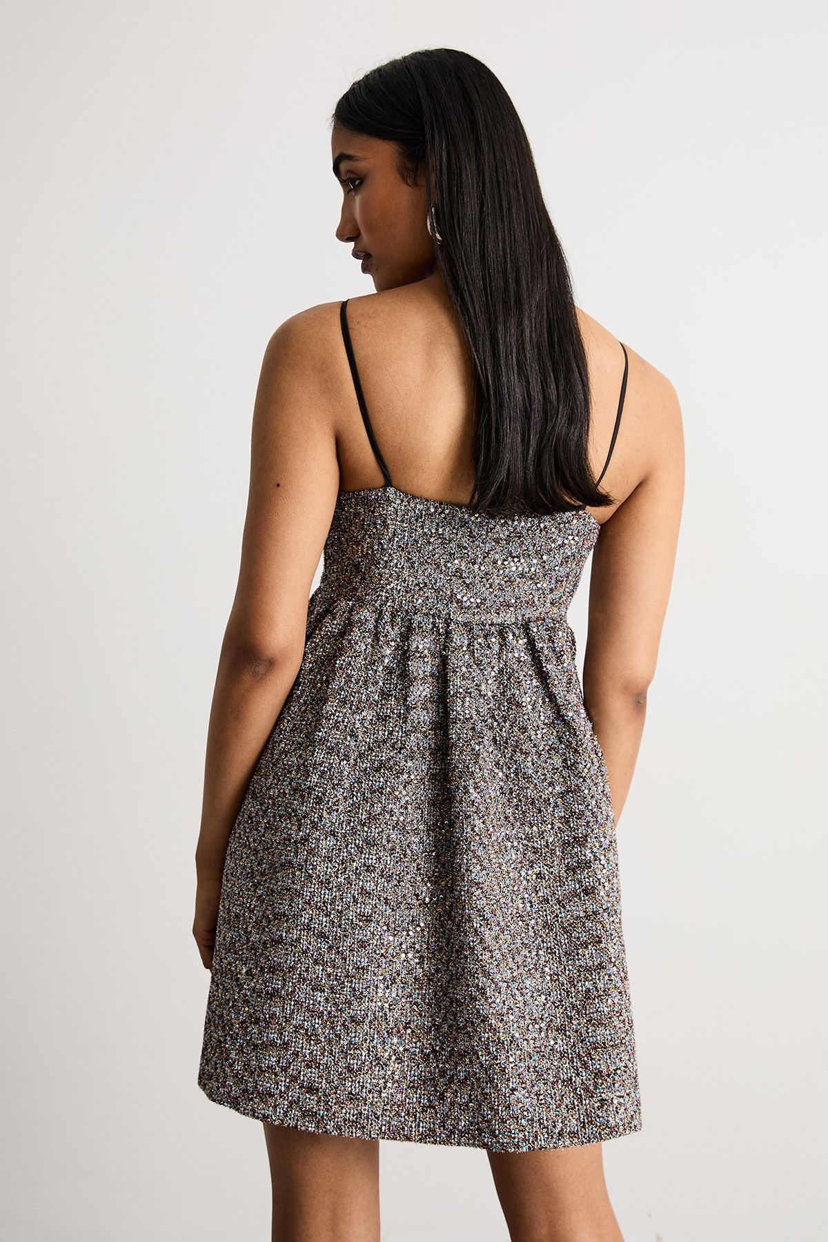 Warehouse Metallic Jacquard Babydoll Dress Multi image 3