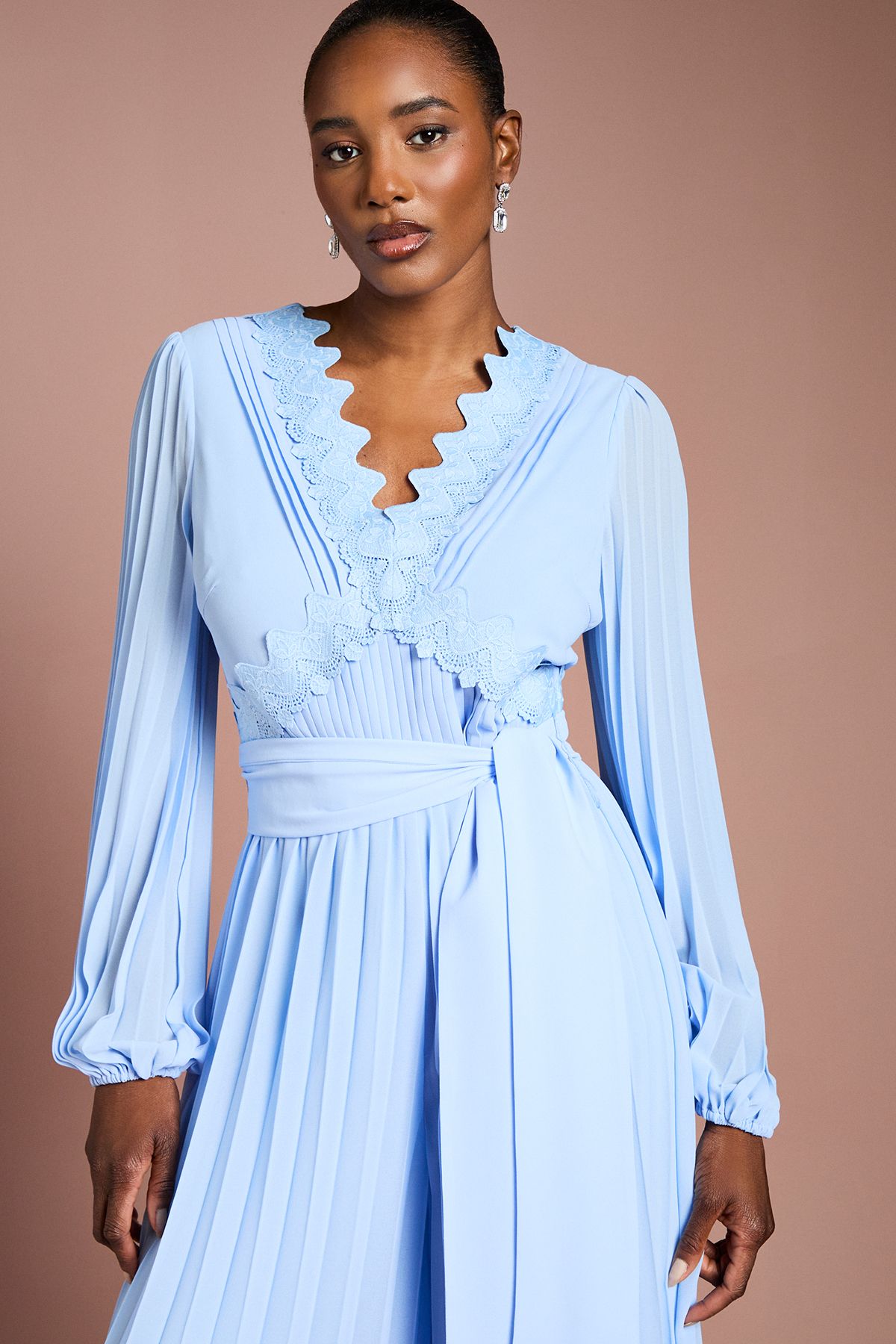 Coast Lace Trim Pleated Leg Jumpsuit With Tie Waist Cornflower Blue image 4