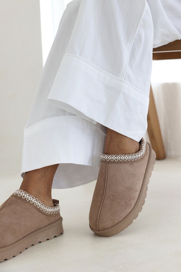 Where's That From 'Oak' Aztec Detail Faux Fur Lining Mini Boots