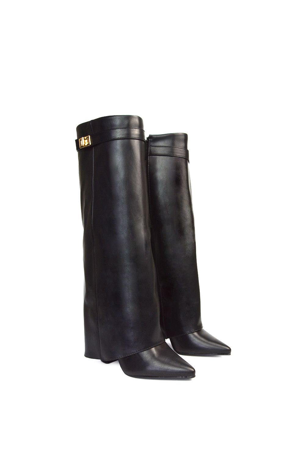 XY London 'Rayna' Block Heel Knee High Foldover Boots With Pointed Toe image 4