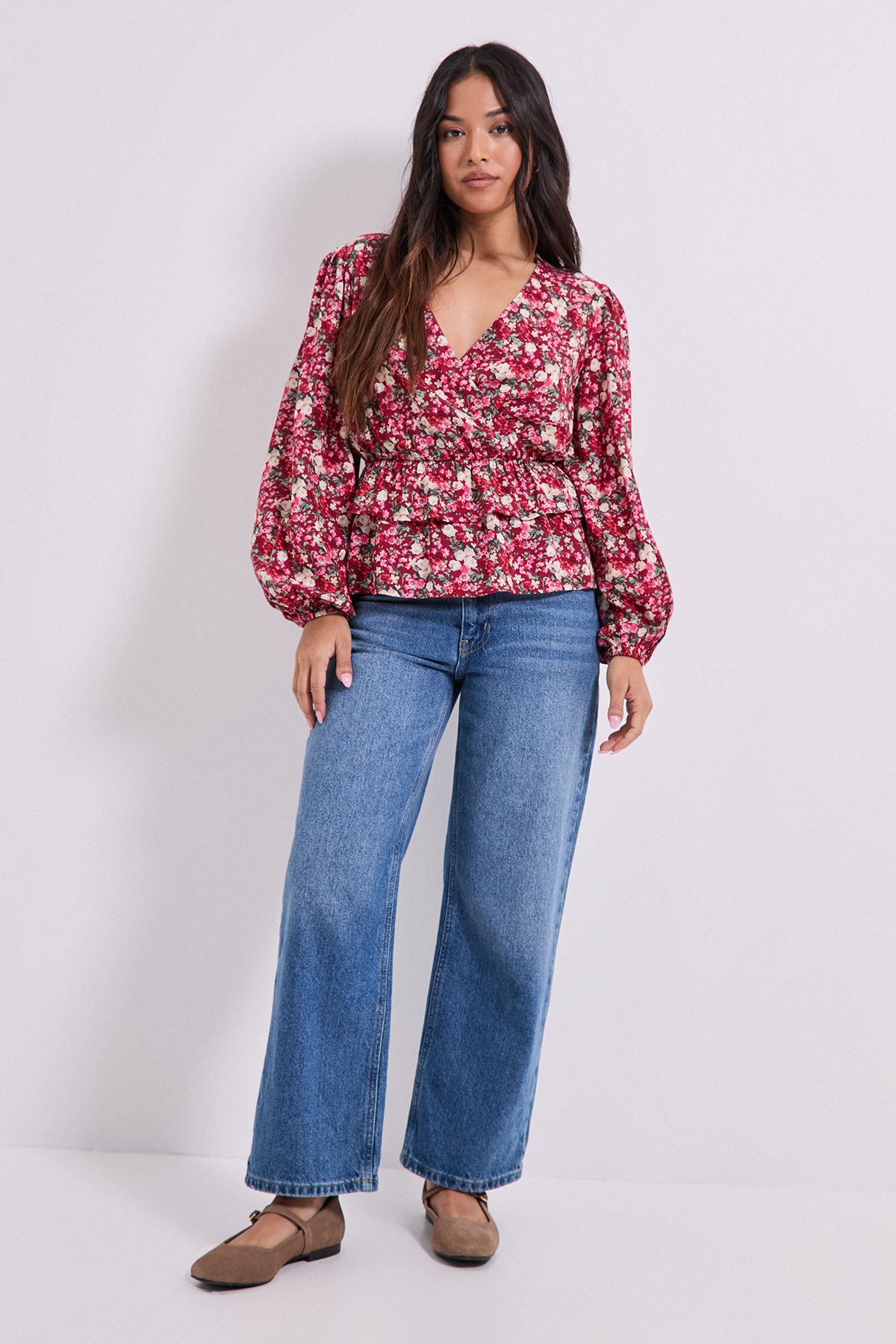 Dorothy Perkins Petite Wrap Front Frill Detail Printed Blouse Multi image 2