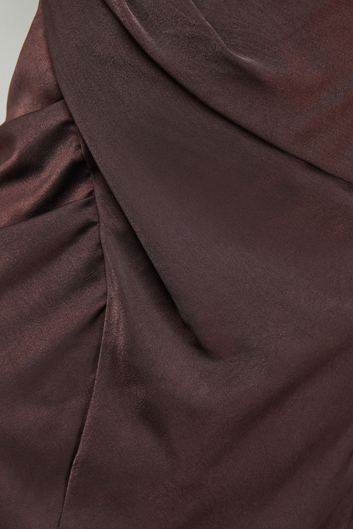 Warehouse Crushed Satin Drape Front Bias Midi Skirt Chocolate image 5
