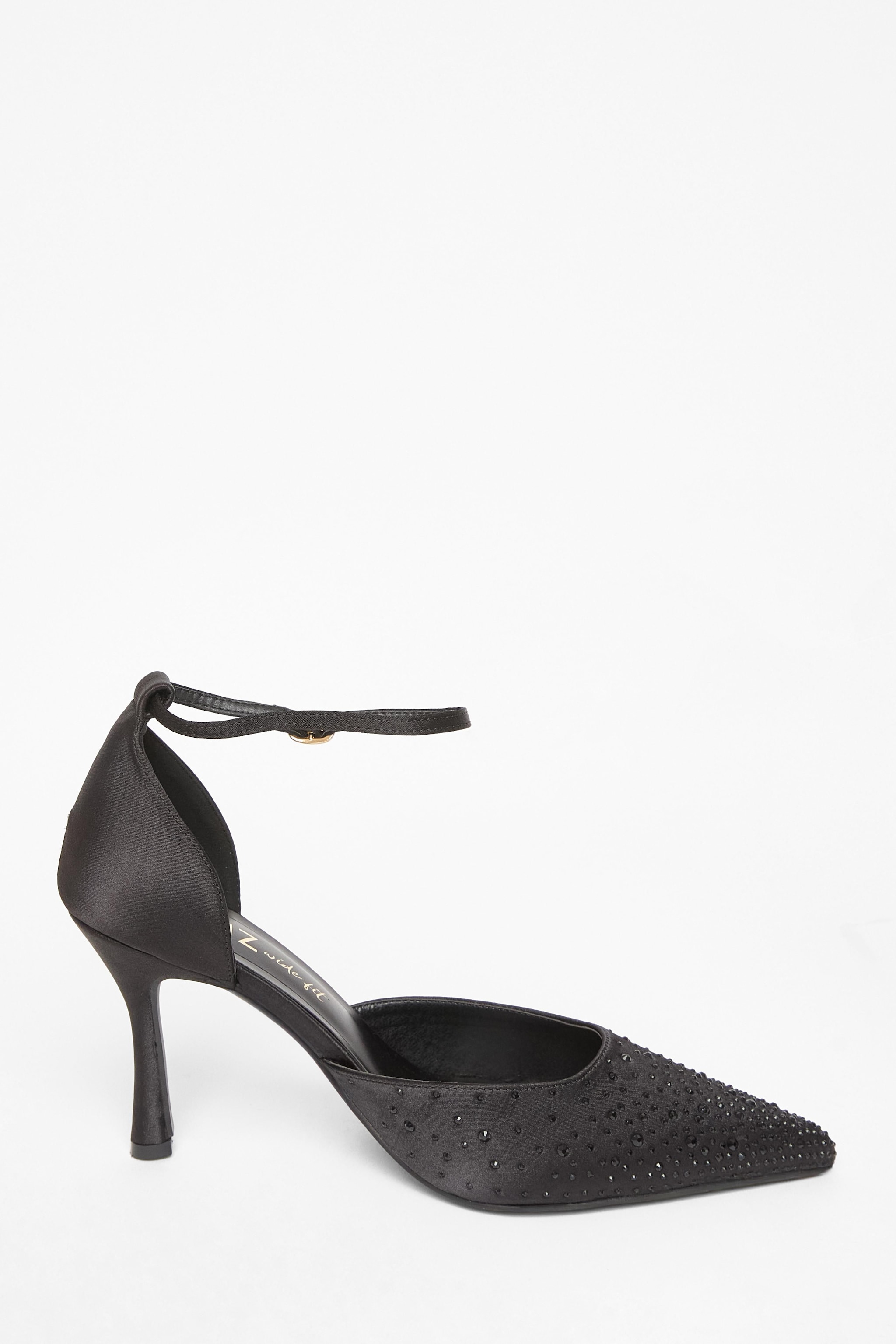 Quiz Black Wide Fit Scattered Diamante Heels image 5