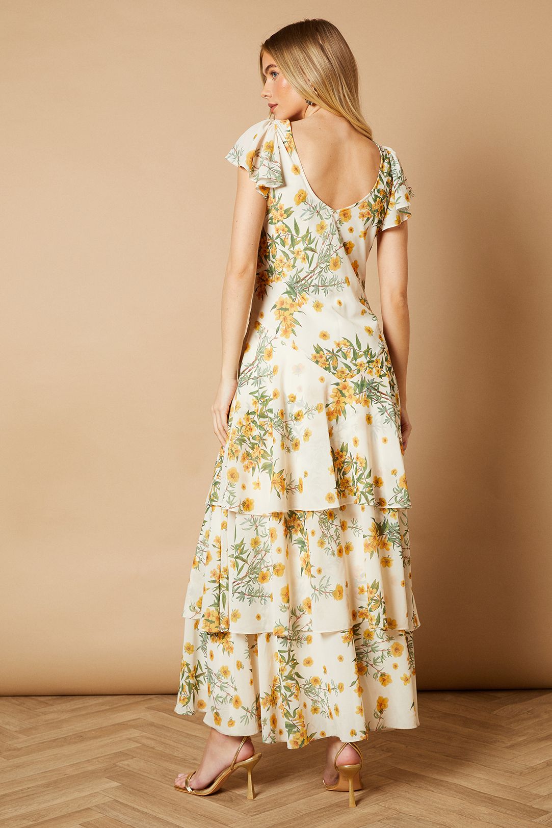 Oasis Floral Printed Chiffon Ruffle Tiered Maxi Dress Ivory image 3