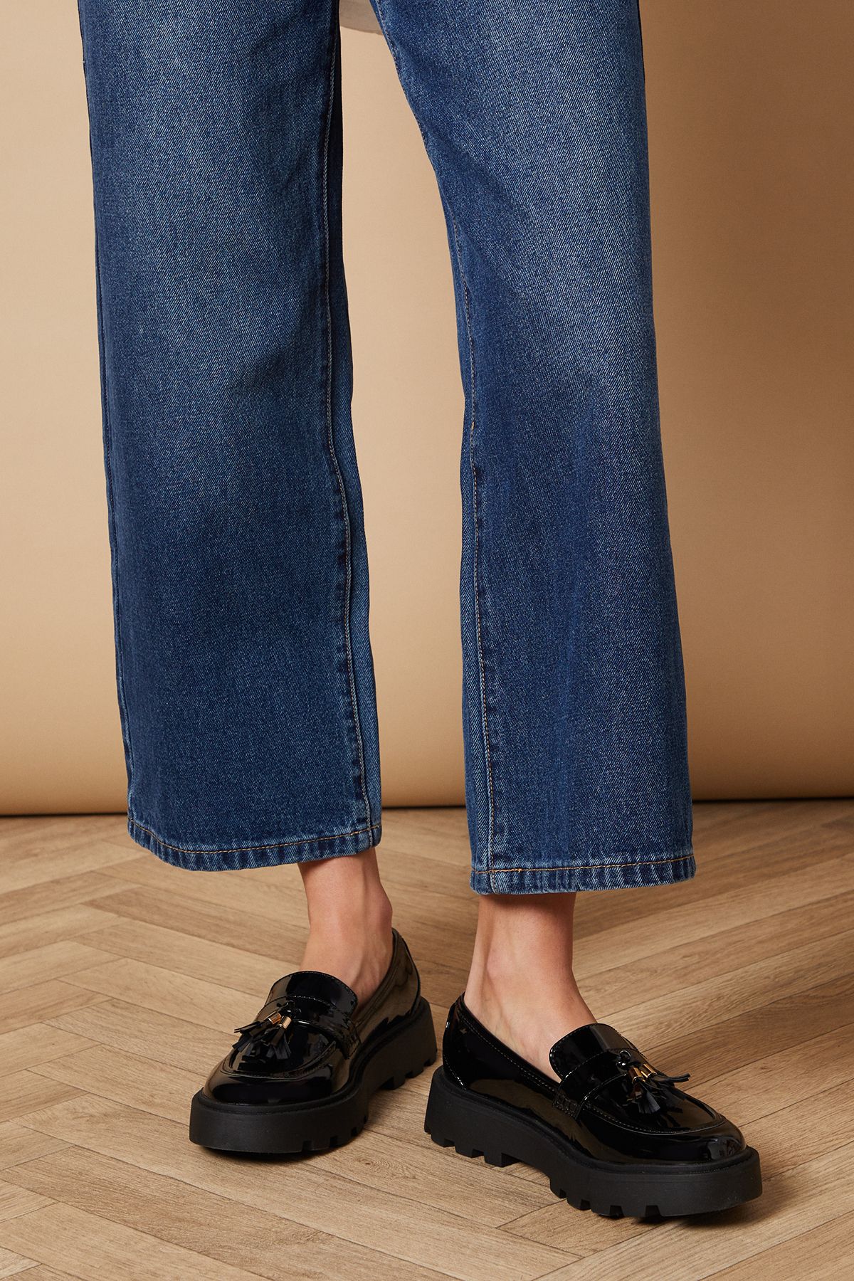 Oasis Belen Patent Faux Leather Chunky Tassel Loafers True Black image 1