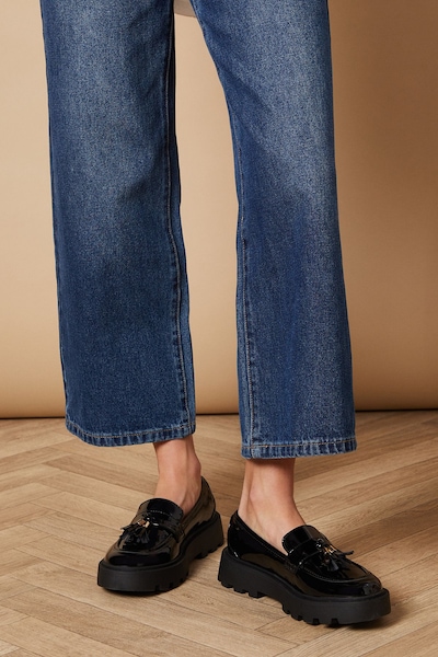 Oasis Belen Patent Faux Leather Chunky Tassel Loafers True Black