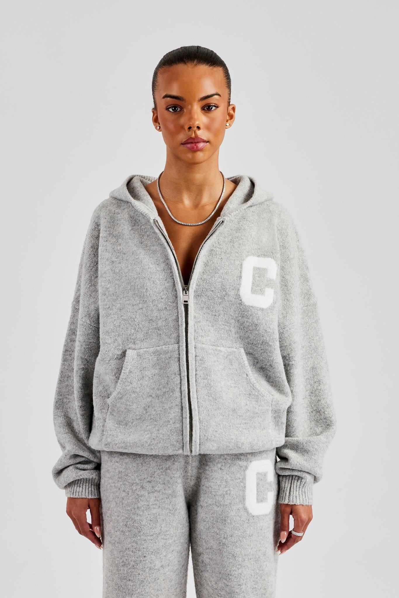Cernucci Knitted Zip Through Hoodie - Light Grey image 4