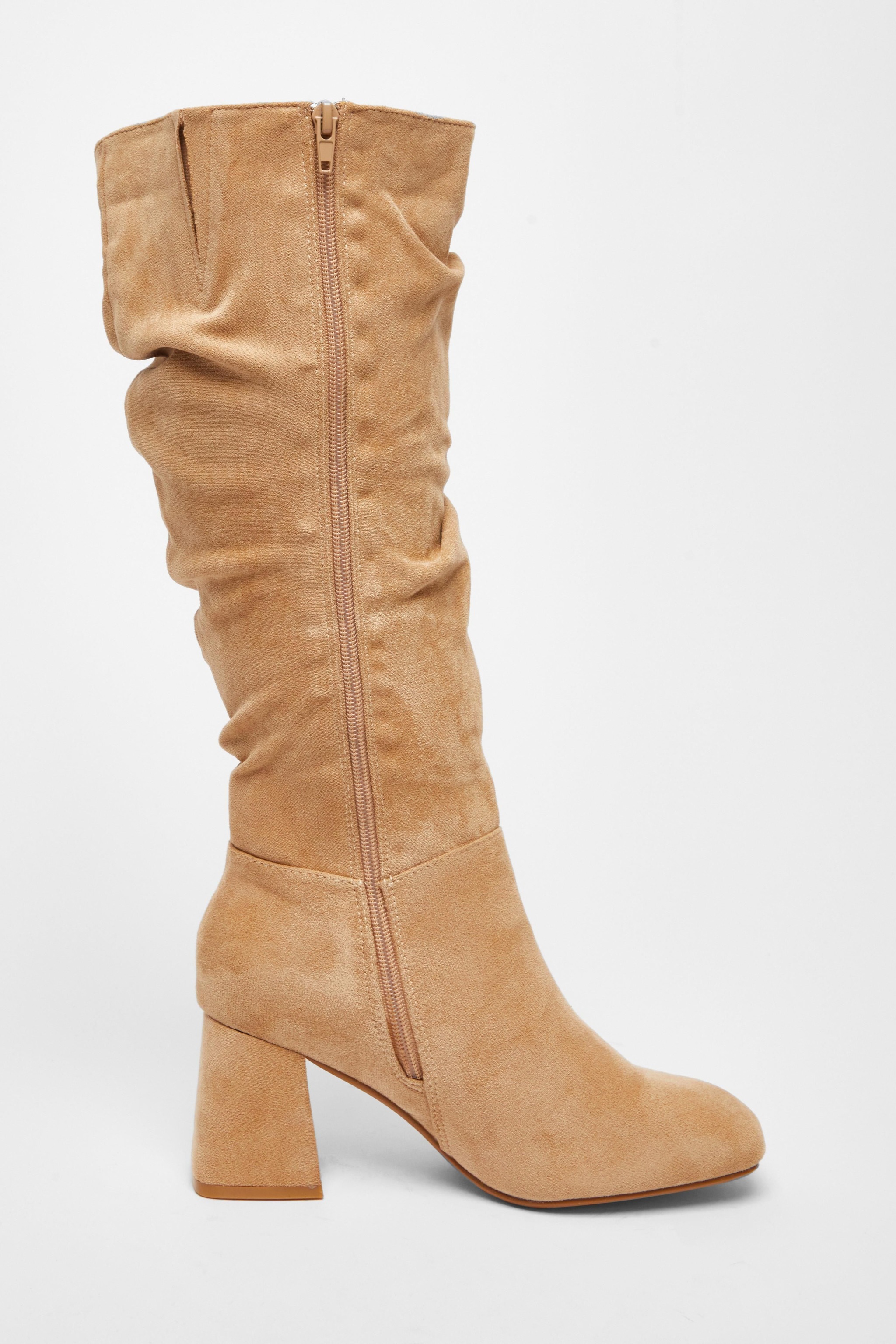 Quiz Taupe Wide Fit Faux Suede Heeled Boots image 5