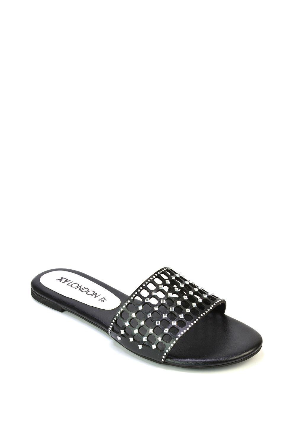XY London 'Abbie' Mesh Strappy Diamante Slip On Flat Sandals Sliders image 5