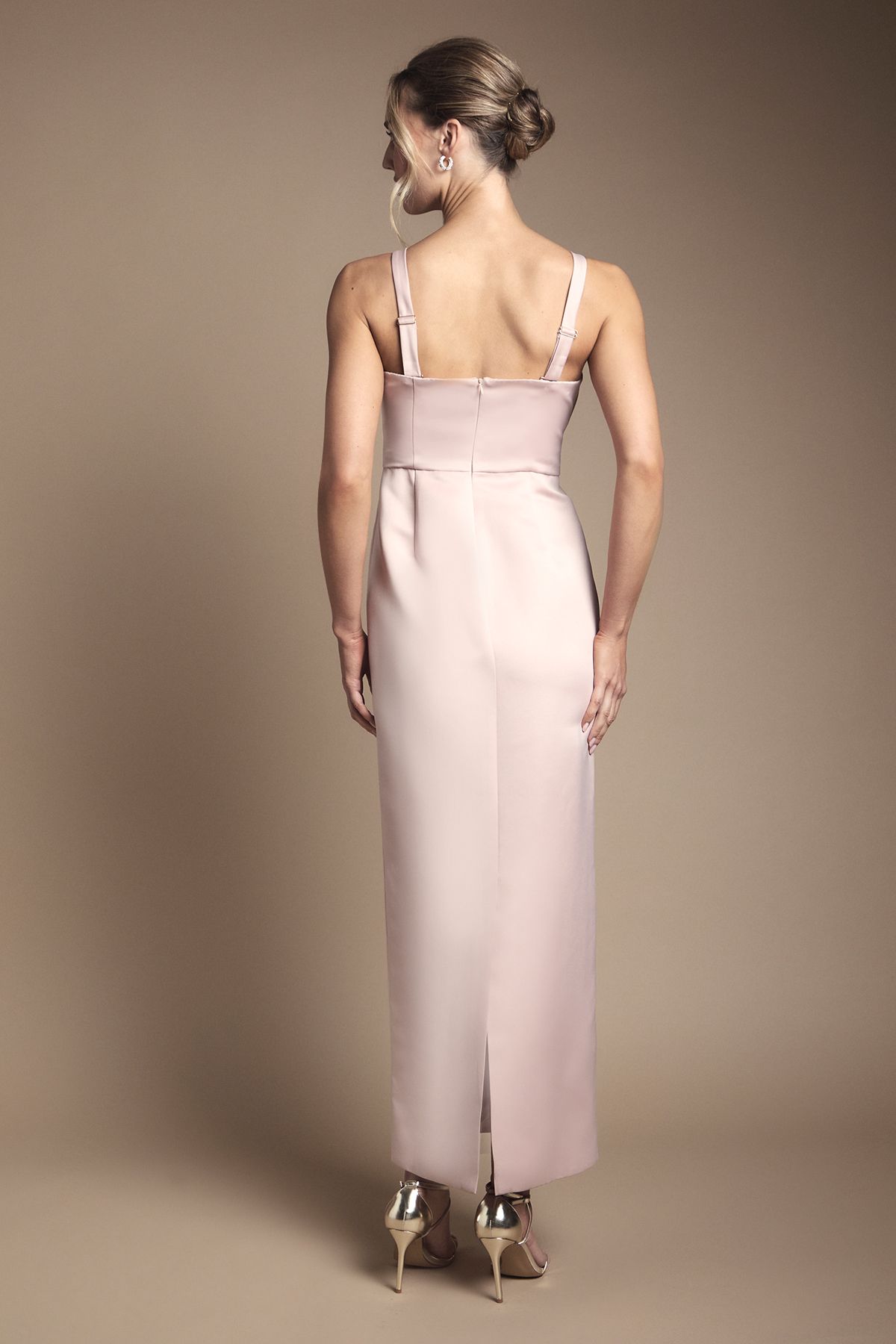 Coast Sweetheart Neck Knot Front Maxi Bridesmaid Dress With Removable Straps Blush image 3