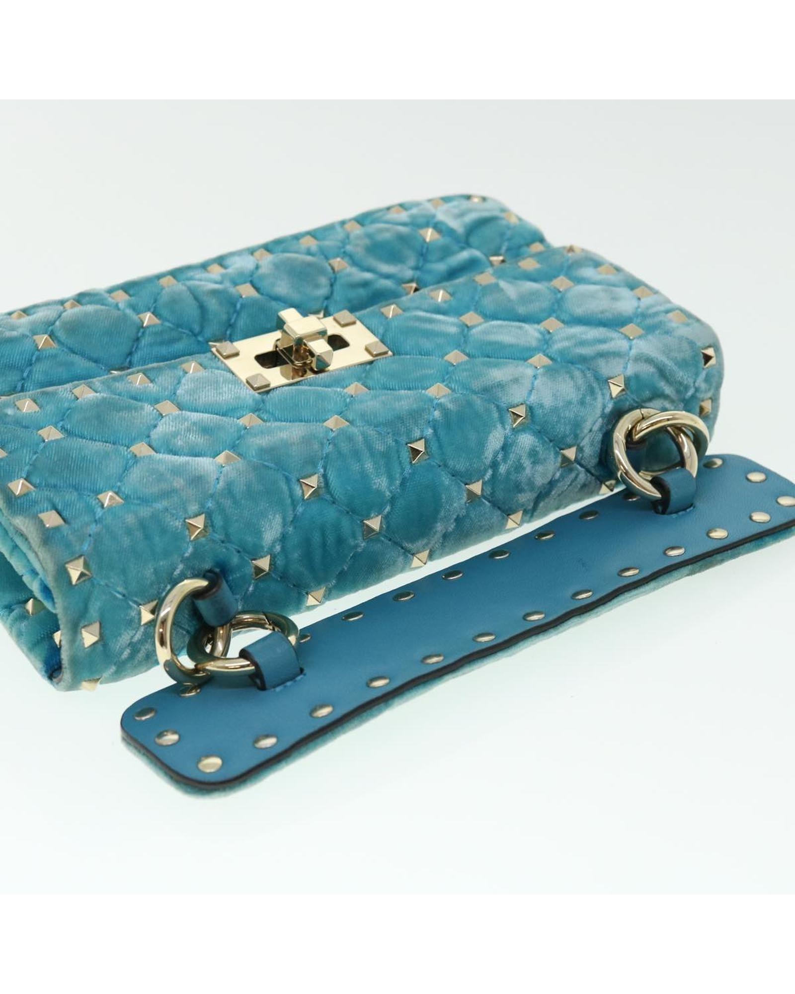 Valentino Preloved Rockstud Quilted Velvet Shoulder Bag Wo - Light Blue image 7