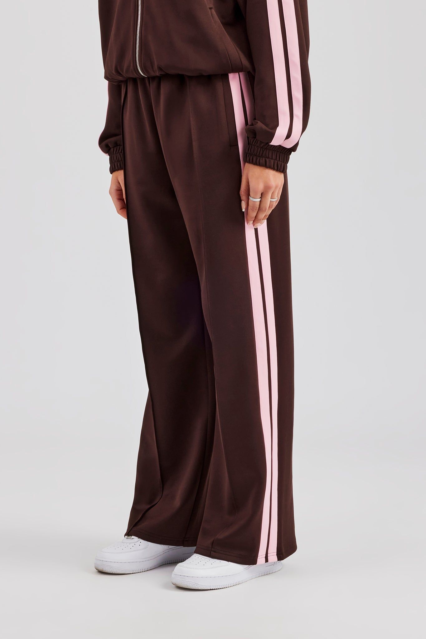 Cernucci Pink Taping Wide Leg Track Pant - Chocolate image 1