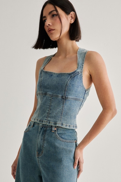 NastyGal Denim Lace Back Top Vintage Wash