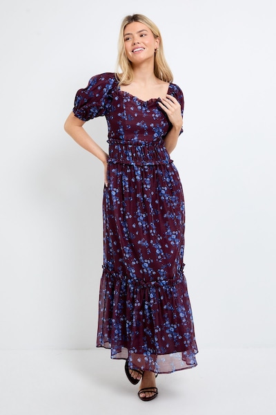 Dorothy Perkins DP Luxe Chocolate Floral Ditsy Printed Organza Frill Detail Puff Sleeve Maxi Dress Navy