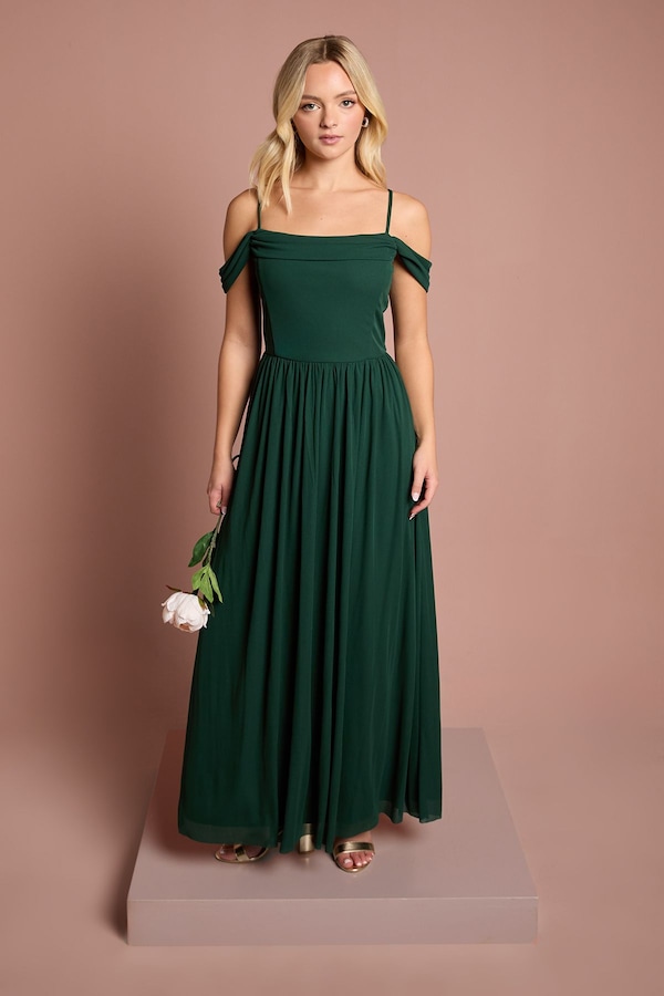 Coast Teen Coast Cold Shoulder Stretch Mesh Bridesmaid Dress Emerald