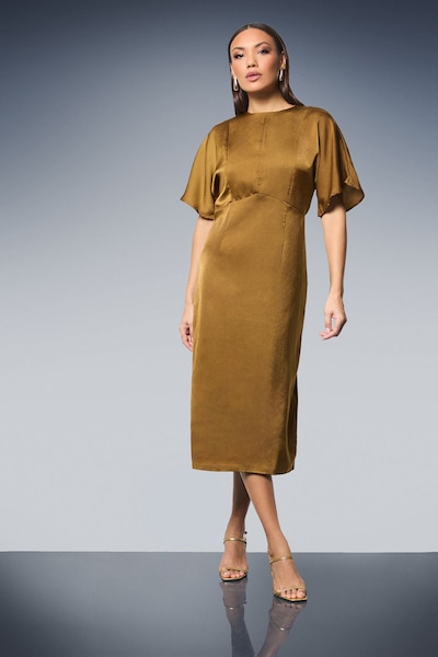 Principles Seam Detail Satin Pencil Midi Dress Olive