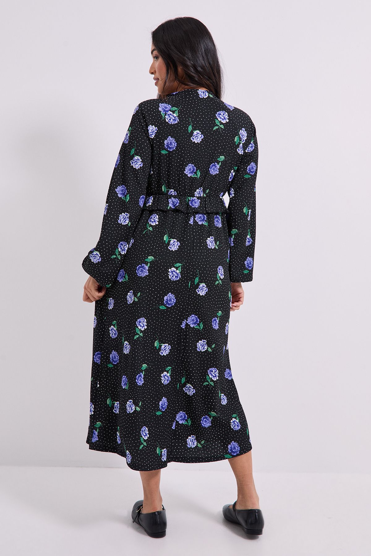 Dorothy Perkins Petite Floral Empire Seam Frill Detail Jersey Midi Dress Blue image 3