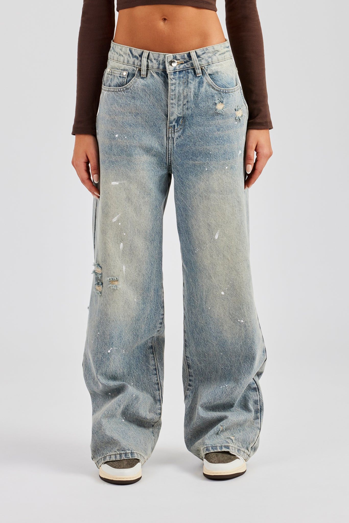 Cernucci Distressed Paint Splatter Baggy Jean - Antique Wash image 7
