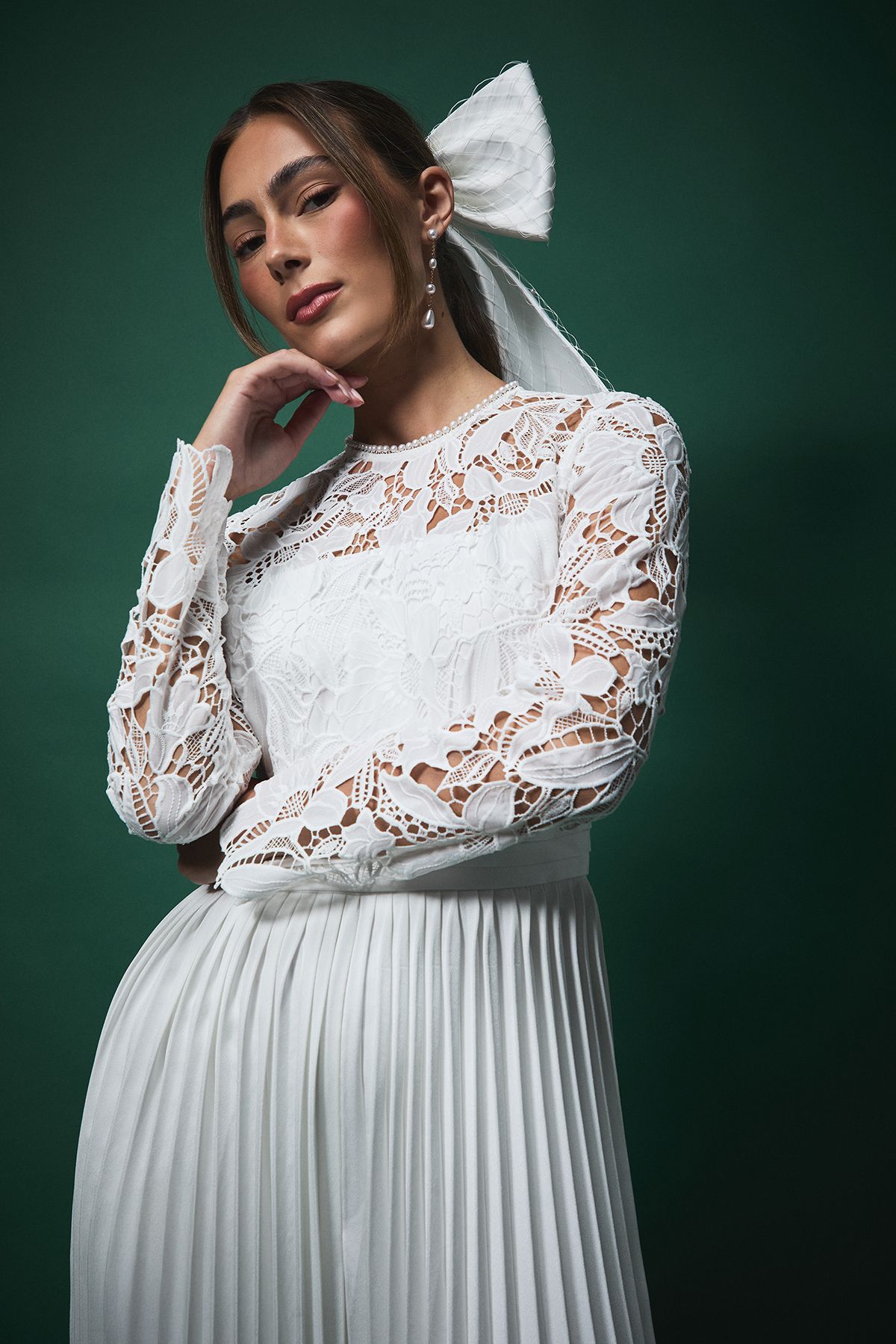 Coast Lisa Tan Lace Top Jumpsuit with Pleated Wide Leg Trouser Oyster image 4