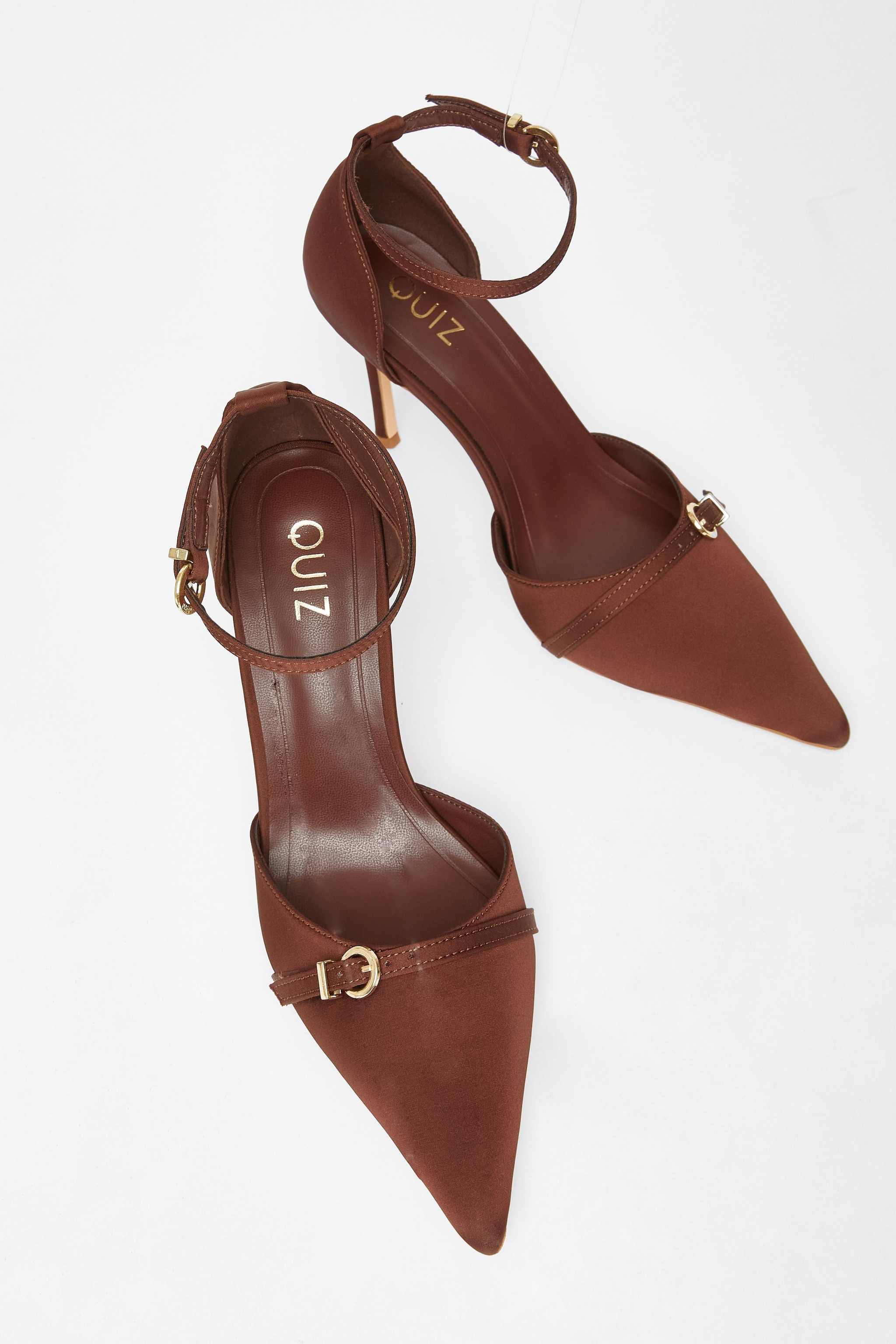 Quiz Brown Satin Buckle Court Heels image 2