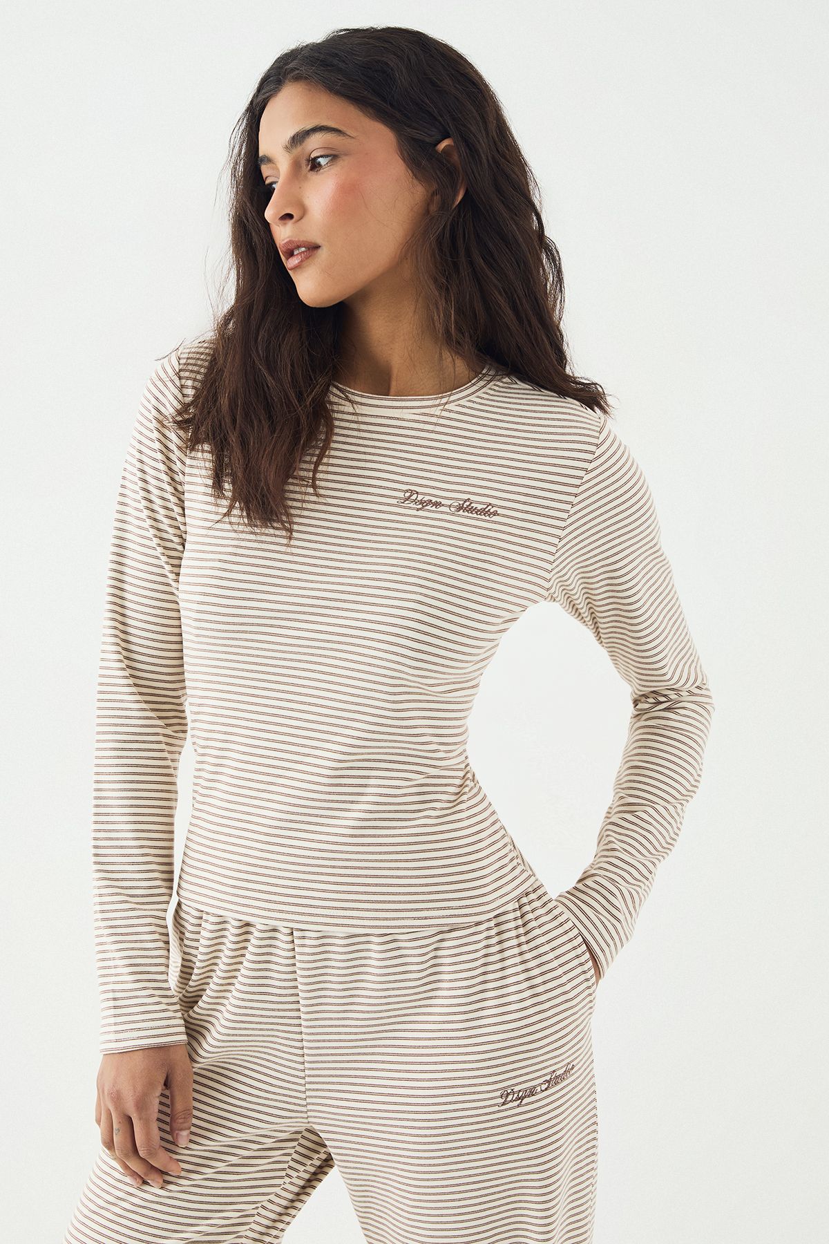 DSGN Studio DSGN Studio Soft Stripe Long Sleeve Top Ecru image 3