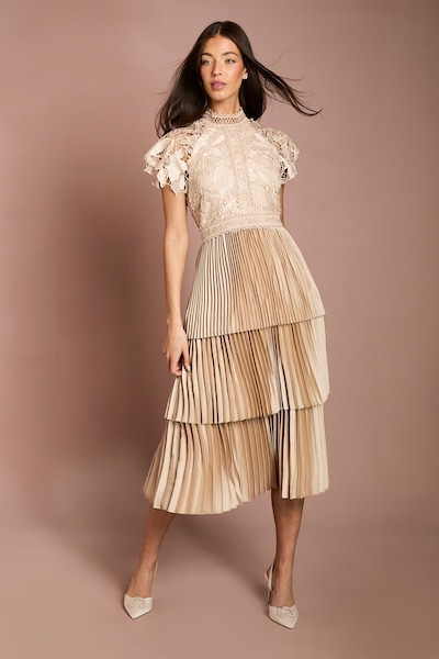 Coast Satin Lace Tiered Dress Champagne